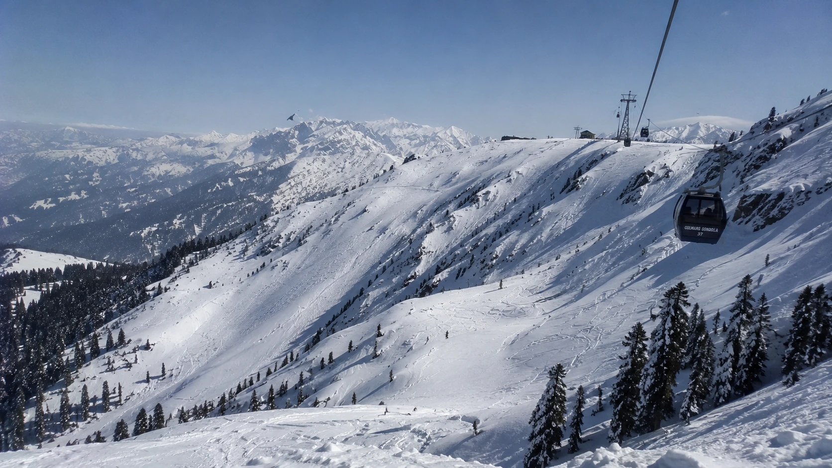 Scenic views of the snowy Apharwat mountain peak in Gulmarg Kashmir