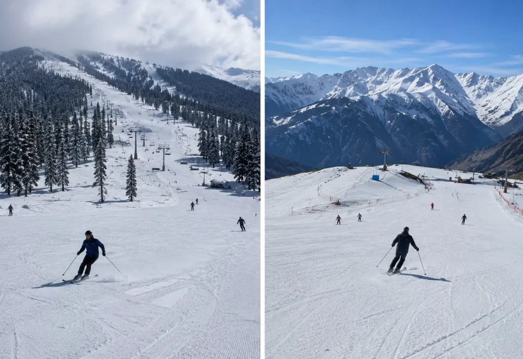 Scenic winter slopes at the best ski resorts in India